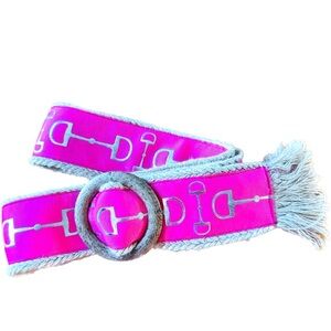Gorgeous equestrian hot pink belt with silver onlay bits.  One of a kind. 41”